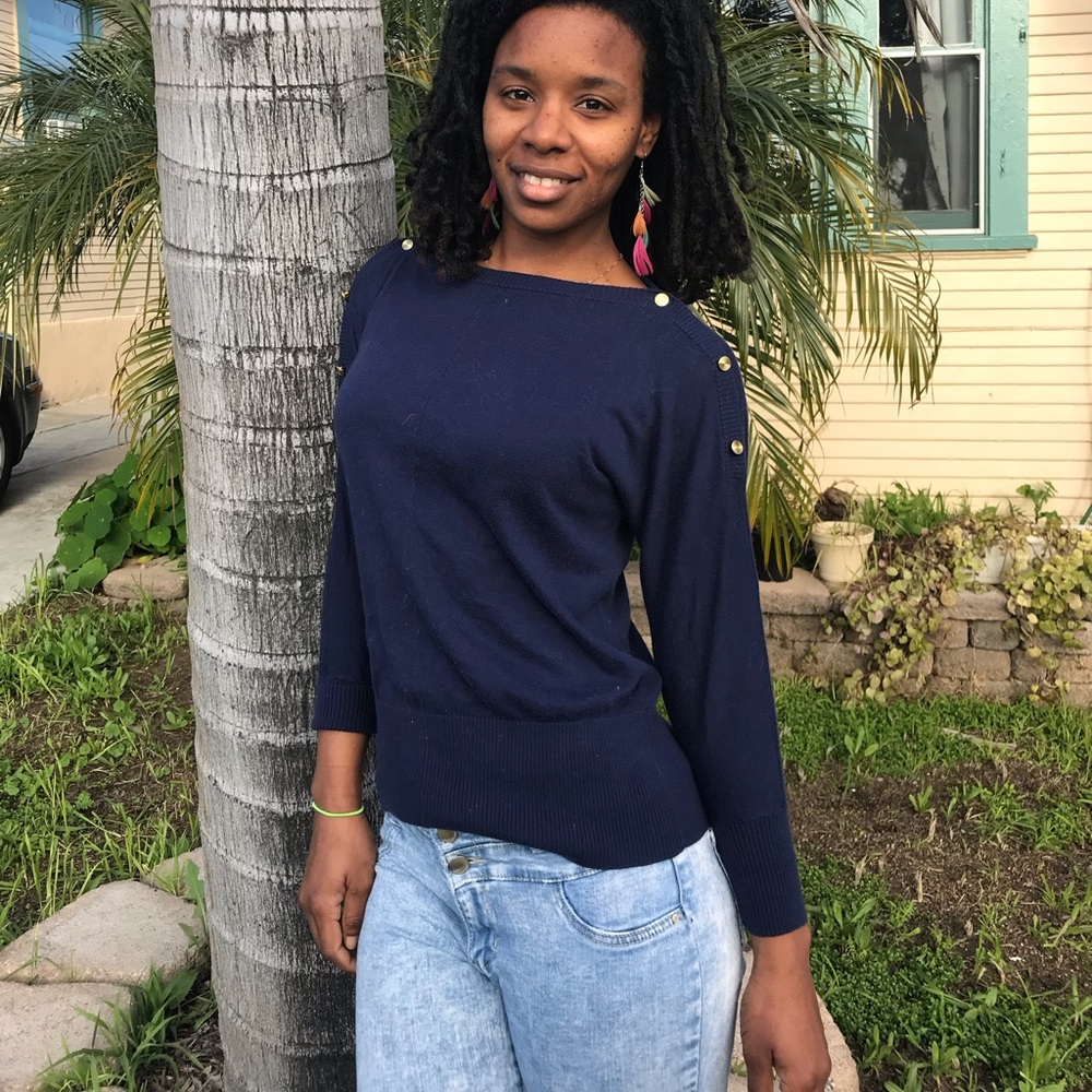 Gap Combed Cotton Blue Sweater with Gold Buttons